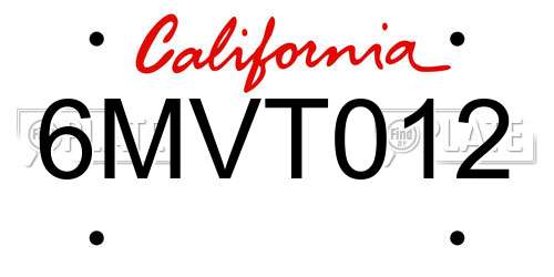 6MVT012 California License Plate