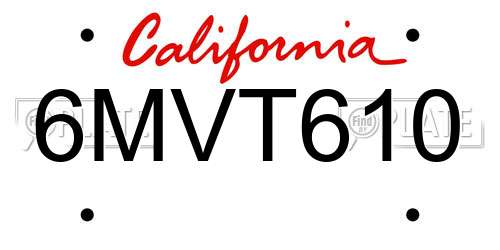 6MVT610 California License Plate