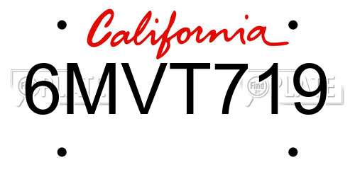 6MVT719 California License Plate