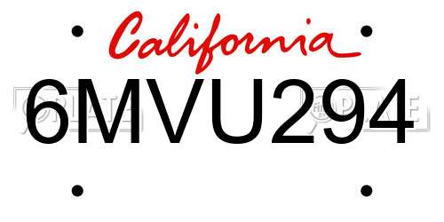 6MVU294 California License Plate