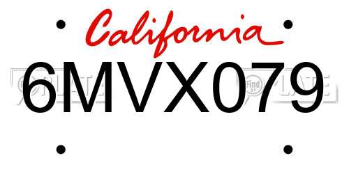 6MVX079 California License Plate