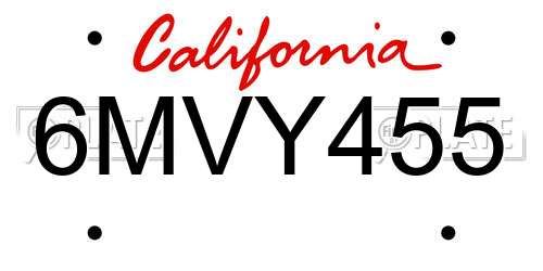 6MVY455 California License Plate