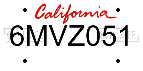 6MVZ051 California License Plate