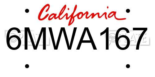 6MWA167 California License Plate