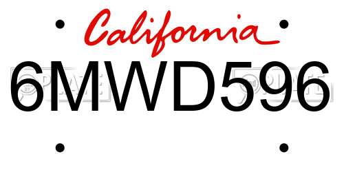 6MWD596 California License Plate