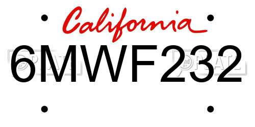 6MWF232 California License Plate