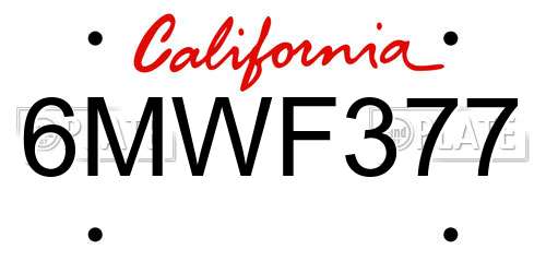 6MWF377 California License Plate