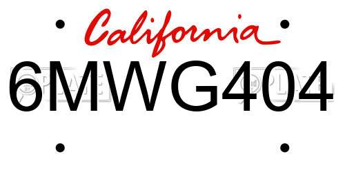 6MWG404 California License Plate