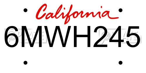 6MWH245 California License Plate