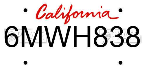 6MWH838 California License Plate