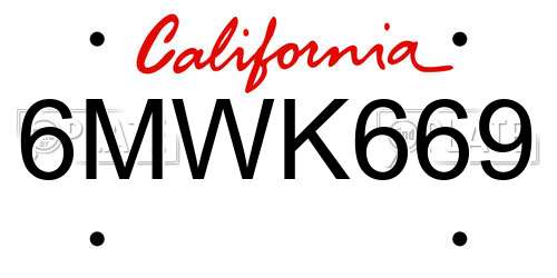 6MWK669 California License Plate