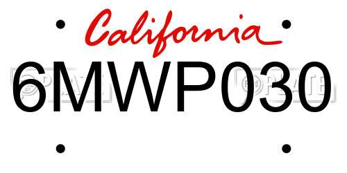 6MWP030 California License Plate