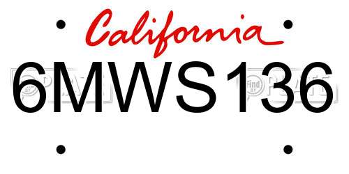 6MWS136 California License Plate