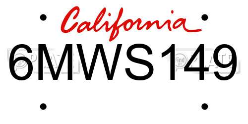 6MWS149 California License Plate