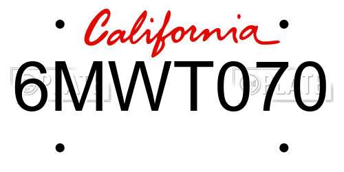 6MWT070 California License Plate