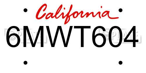 6MWT604 California License Plate
