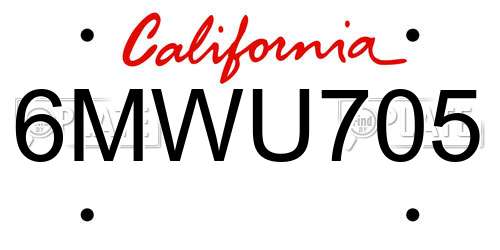6MWU705 California License Plate