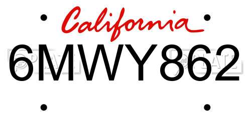 6MWY862 California License Plate