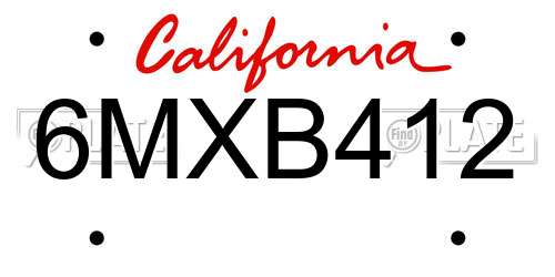 6MXB412 California License Plate