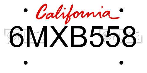 6MXB558 California License Plate