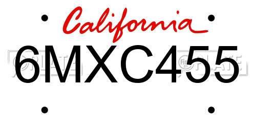 6MXC455 California License Plate