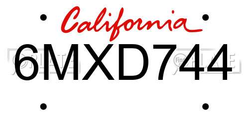 6MXD744 California License Plate