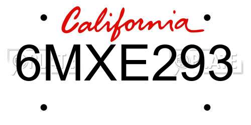 6MXE293 California License Plate