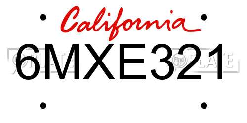 6MXE321 California License Plate