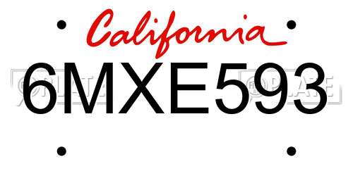 6MXE593 California License Plate