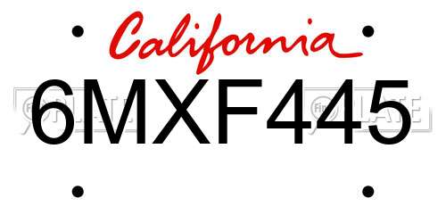 6MXF445 California License Plate