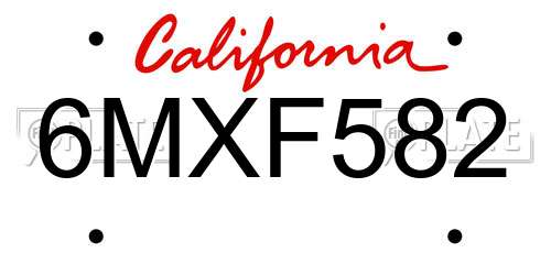 6MXF582 California License Plate