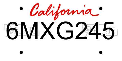 6MXG245 California License Plate