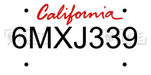 6MXJ339 California License Plate