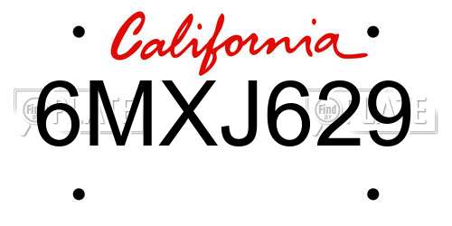 6MXJ629 California License Plate