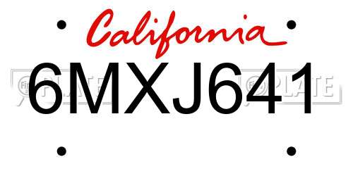 6MXJ641 California License Plate