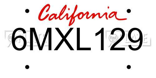 6MXL129 California License Plate