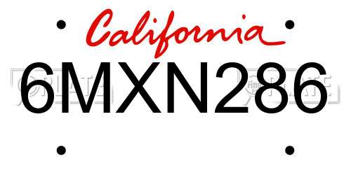 6MXN286 California License Plate