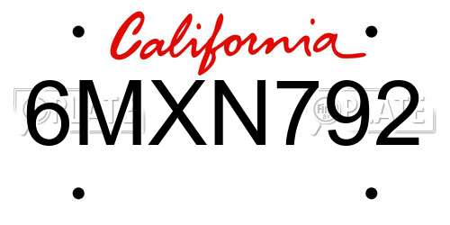 6MXN792 California License Plate