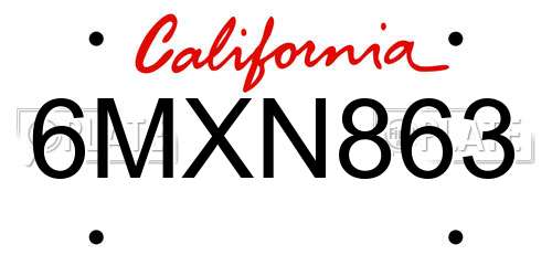 6MXN863 California License Plate