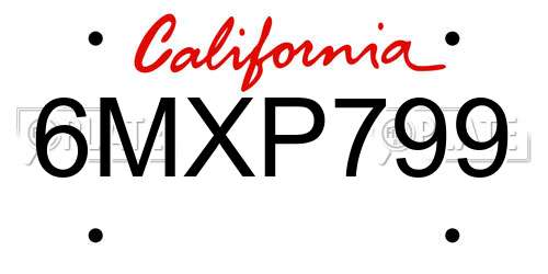 6MXP799 California License Plate