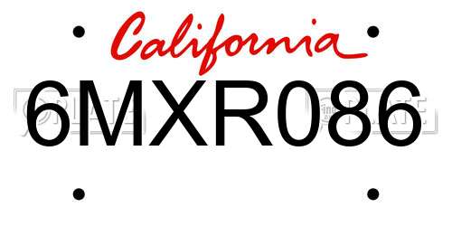 6MXR086 California License Plate
