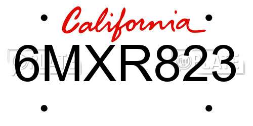 6MXR823 California License Plate