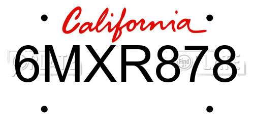 6MXR878 California License Plate