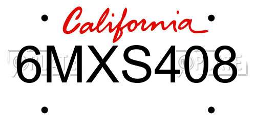6MXS408 California License Plate