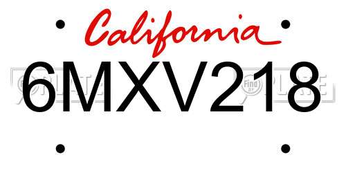 6MXV218 California License Plate