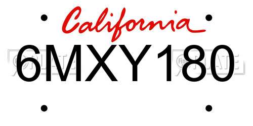 6MXY180 California License Plate
