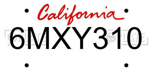 6MXY310 California License Plate