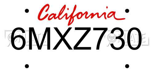 6MXZ730 California License Plate