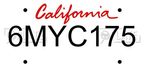 6MYC175 California License Plate