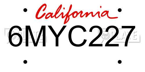 6MYC227 California License Plate